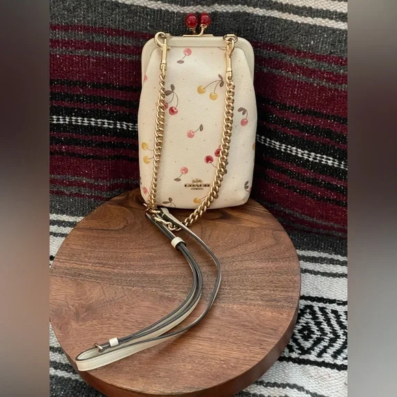 Coach Nora White Leather Cherry Kisslock Frame Crossbody - Picture 2 of 14